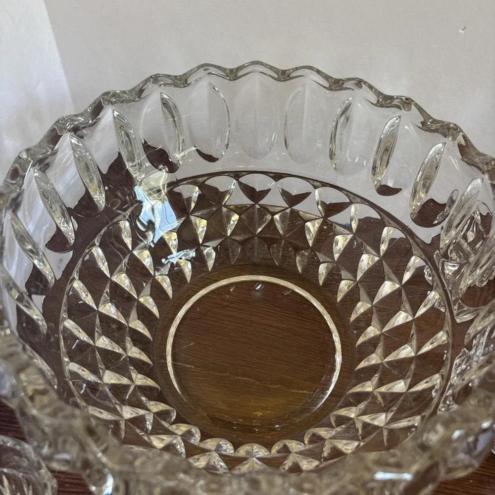 Vintage Set Punch Bowl With 12 Cups Indiana Glass‎ Lotus Blossom Heavy Cut